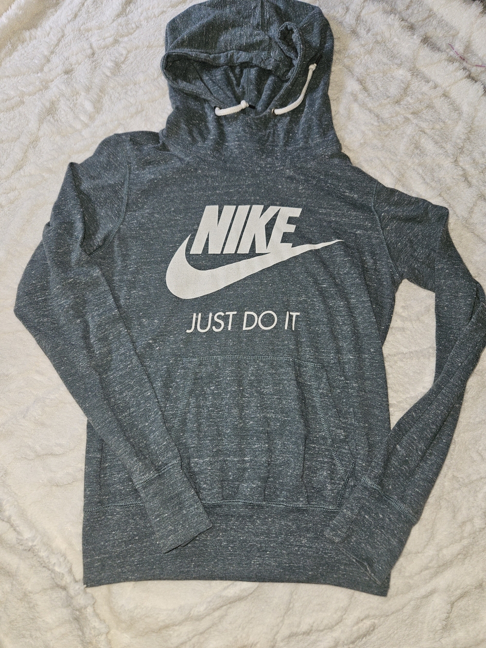 Nike Women's Heather Dark Gray Pullover Hoodie with White Logo